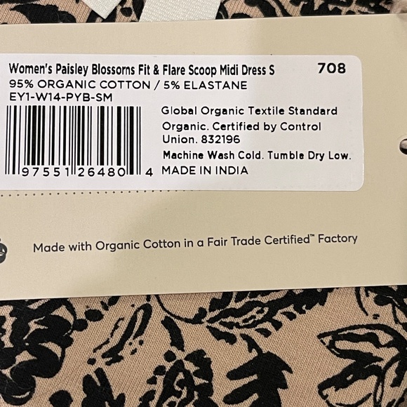 NEW! Pact Fit & Flare Paisley Blossoms Scoop Midi Dress Size Small NWT! - Picture 12 of 12